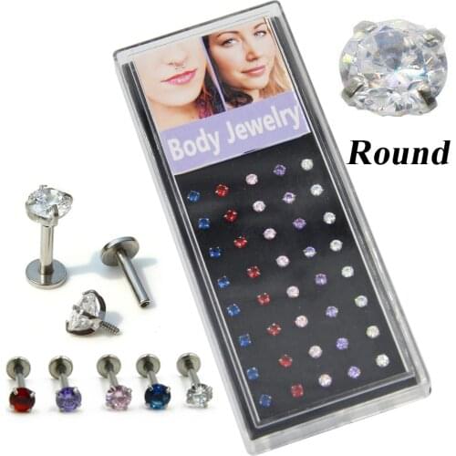 40pieces Round CZ Crystal Ear Tragus Monroe Internally Thread Labret Ring Barbell Lip Bar Earring Piercing Stud Jewelry Gauge