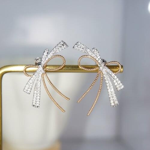 Bowknot lab Diamond Stud Earring 925 sterling silver Jewelry Engagement Wedding Earrings for Women Bridal Party Gift