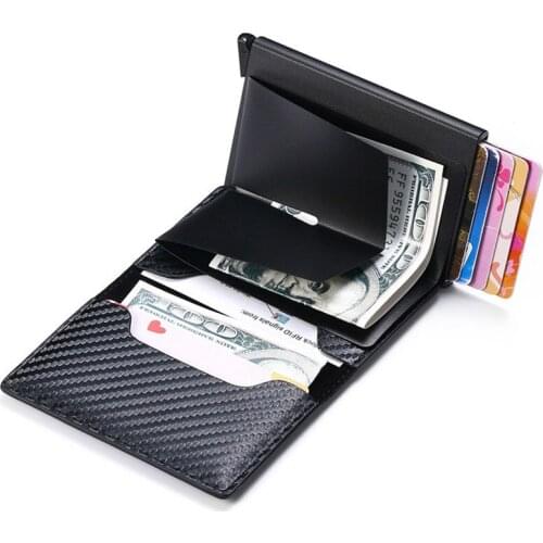 Bisi Goro Carbon Fiber RFID Blocking Men Credit Card Holder Leather Bank Card Wallet Case Cardholder Protection Purse For Women