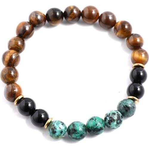 8mm Amethyst Tiger Eye Rose Quartz Natural Stone Howlite Elastic Rope Bracelet Yoga Healing Jewelry Men and Women Bangle