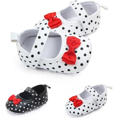 Baby Anti-slip Polka Dot Shoes Girl butterfly-knot Kids cotton bottom Soft Sole First Walkers Casual Walking PU Princess Shoes