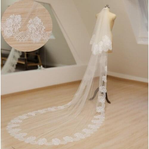 Vintage Handmade Wedding Veil Two Tier Cathedral Veil Bridal Veil Elegant Lace Applique Veil Fingertip Veil Veil With Stunning L
