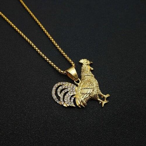 Hip Hop Iced Out Rooster Pendant & Chains For Men Gold Color Stainless Steel Animal Necklaces Male Bling Jewelry Dropshipping