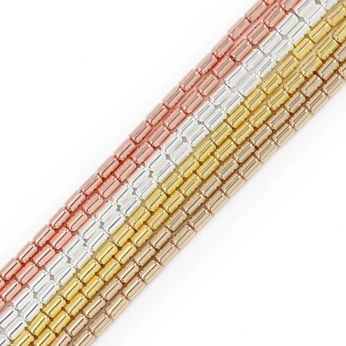 JHNBY 4x2mm Gold Silve r Cylinder Hematite Natural Stone Round Spacers Loose Beads For Jewelry Making Diy bracelets accessories