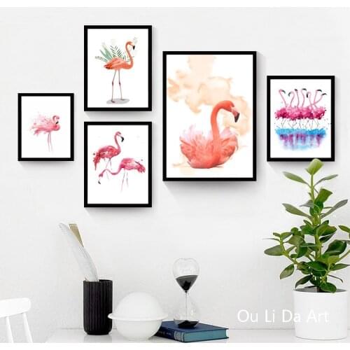 No frame animal pink flamingos scenery canvas printings oil painting printed on canvas modern home wall art decoration picture