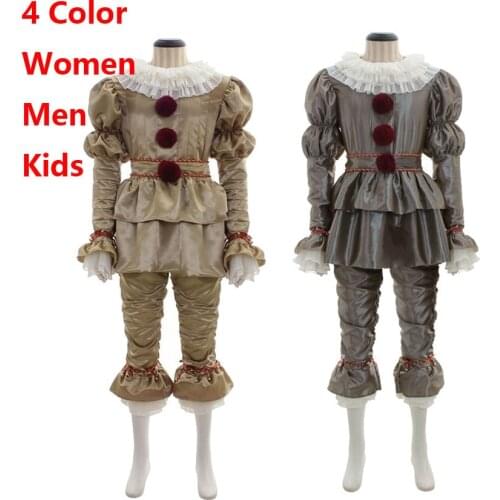 Halloween Stephen Kings It Chapter Two Cosplay Costume Women Men Kids Carnival Party Joker Pennywise Clown Horror Scary Outfit