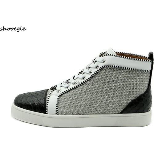 SHOOEGLE Men Alligator Sneaker Patchwork Thick Flats Breathable Lace-up Shoes High Top Sneakers Zapatillas Hombre Casual Shoes