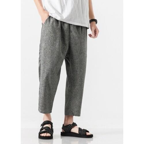 Summer Men Ninth Pants 2021 Cotton Linen Trouser Elastic Waist Men Pants Casual Streetear Fashion Straight Pants Vintage