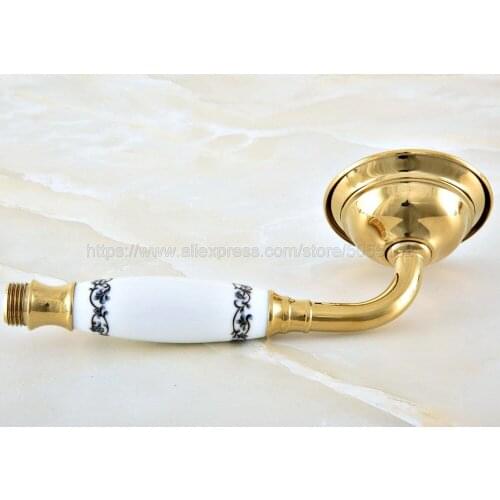 Shower Heads Gold Brass Bathroom Hand Held Shower Sprayer Head With Luxury Ceramics Bath Round Rainfall Shower Faucet zhh051