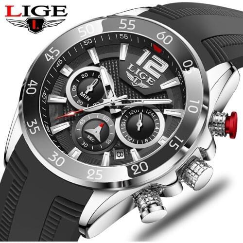 Relogio Masculino 2021 New Sports Mens Watches LIGE Top Brand Luxury Silicone Watch Men Quartz Clock Waterproof Wristwatches+Box