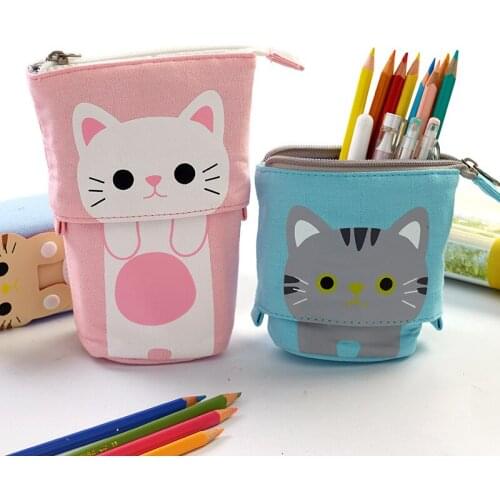Flexible Cute Cat Pencil Case Fabric High Quality School Supplies Stationery Gift School Pencil Box Pencil Case Canva Pencil Bag