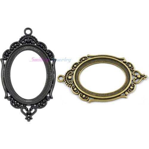 10pcs Fit 30mm*40mm DIY Oval Glass Cabochon Base Setting Black Vintage Jewelry Pendant Blanks For Photo Cameo Findings