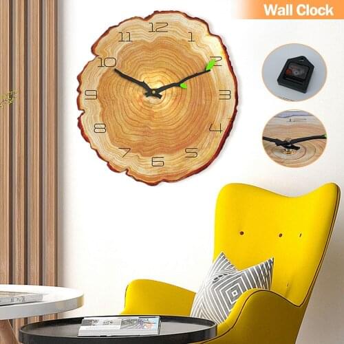 12in Annual Ring Wall Clock Creative Irregular Decorative Silent Clock Wooden Non-Ticking Wall Clock Living Room Bedroom Decor
