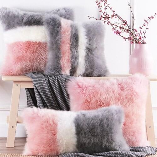 30X50/40X40/45x45cm imitation wool pillow cover sofa chair bed pink grey long plush fur pillow case warm cushion cover