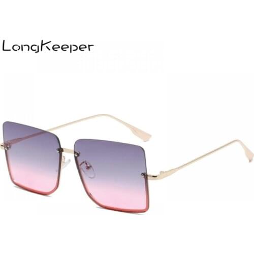 Fashion Square Oversize Sunglasses Women Luxury Shades Alloy Half Frame Gradient Grey Pink Sun Glasses Female UV400 Eyewear