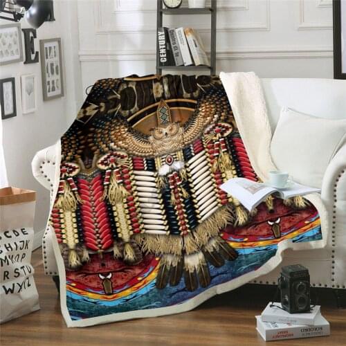 PLstar Black Native Indian Lakota Skull buffalo soldier Blanket 3D print Sherpa Blanket on Bed Home Textiles Dreamlike style-3