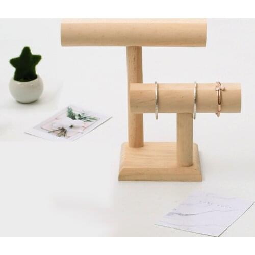 2 Tiers Natural Wood Jewelry Display Stands for Necklace Bracelet Watch Holder Organizer - Hair Clasp Rack for Shop Home