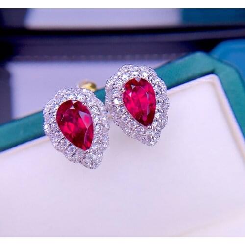 E708 Fine Jewelry Real 18K Rose Gold Red Tourmaline 2.2ct Gemstone Drop Earrings for Women