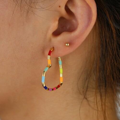 New Fashion Rainbow Color Big Heart Earrings for Women Girls Enamel neon Cute lovely Statement Earring Ear Cuff Bijoux Jewelry