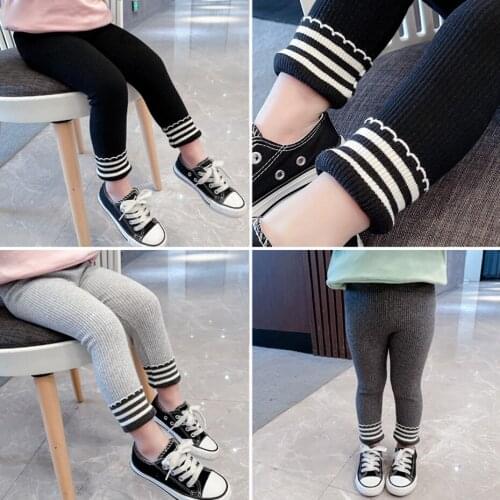 Pants For Girls Striped Girls Leggings Cuffs Trousers For Children Casual Style Childrens Clothing Girl