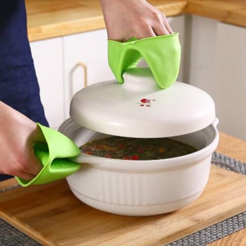 1PC Silicone Gloves Green Oven Heat Insulated Finger Gloves Cooking Microwave Non-Slip Gripper Pot Holder Kitchen Baking Tool