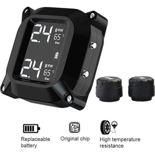 Motorcycle Tire Temperature Tire Pressure Monitoring System TPMS Wireless Tire Pressure Alarm Monitor System LCD Display Screen