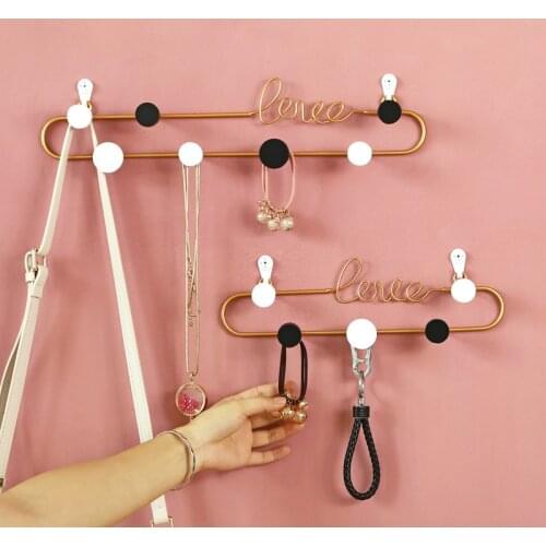 Nordic LOVE Hooks Iron Decorative Hook Hanger for Key Clothes Bag Holder Wall Hanging Rack Home Golden Purse Hook Racks