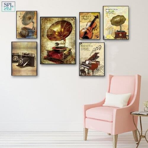 SPLSPL Frameless Retro Nostalgic Phonographs Records Canvas Print Poster Painting Decorative Wall Picture for Living Room