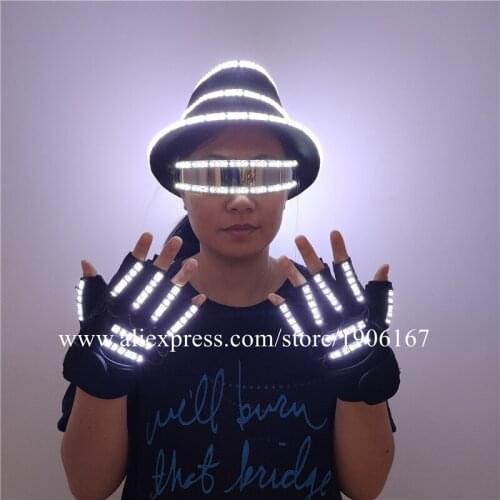 Nightclub BarLED Luminous Glasses Stage Lighting Up Show Party Dancing Gloves Hat Halloween Grand Event Illuminated Led Props