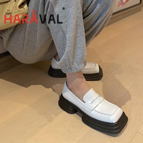 HARAVAL Women Pumps Shoes Thick Heels Black White Mary Janes Office Lady Office Lady Office & Career Solid Spring Autumn B377