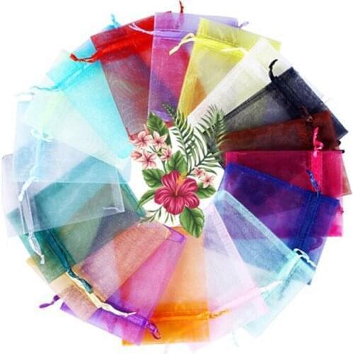 Wholesale Wedding Birthday Candy Package 50pcs 17 Colors Jewelry Bag Wedding Gift Organza Jewelry Bag Display Packaging Pouches