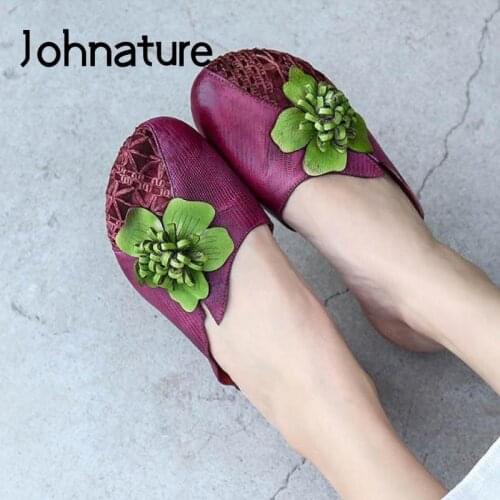 Johnature Summer Slippers Women Shoes Genuine Leather 2020 New Slides Sewing Wedges Outside Wear Flower Leisure Ladies Slippers