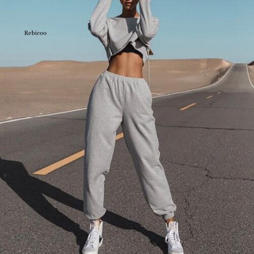 Womens 2-Piece Set of Pure Color Casual Loose Sports Sweater Long Sleeve Suit Spring and Autumn New