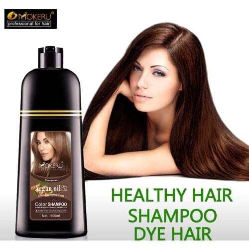 1pc 500ml Mokeru Organic Hair Dying Good Effect Long Lasting Permanent Argan oil Hair Dye shampoo for Women Cover Gray Hair