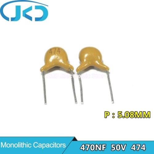 100Pcs 50V 0.47UF 474 470NF Monolithic Ceramic Capacitor