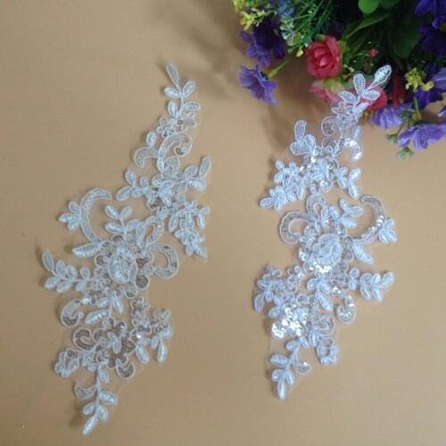 100Pieces Bleaching White Ivory White Sequins Lace Applique Delicate Embroidered For Wedding Dress DIY Accessories T43