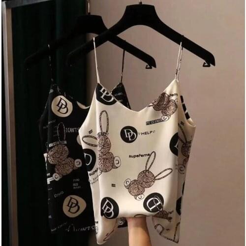 2021 Summer Women Printed Camis V-neck Tank Tops Inner Outer Wear Tops Summer Cooling Clothing