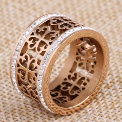 2021 Hot Sale Fashion jewelry with two rows of zircon hollow titanium steel rings Crystal from Austrian 2 Colors Fit Women