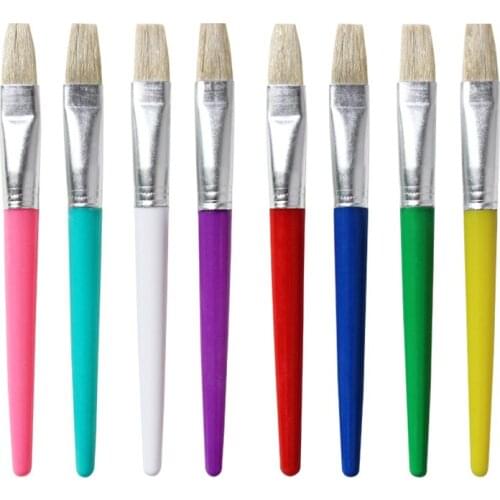 4pcs/set Flat head Paint Brush For Children Oil Watercolor Painting Candy Color Plastic Handle Bristles Brush Drawing Art Supply