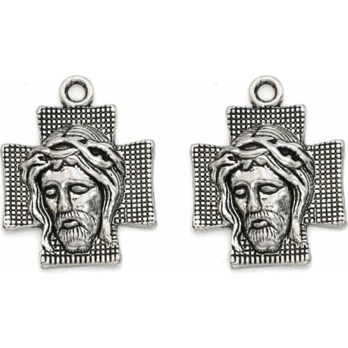 5pcs Antique Silver Plated Cross Jesus Charms Pendants for Jewelry Making Bracelet DIY Accessories Handmade 28x22mm
