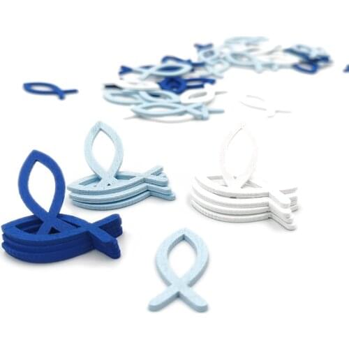 50pcs Blue White Mini Fish Scrapbooking Anchor and Helm Wooden Pendants for Kindergarten Teaching Tool