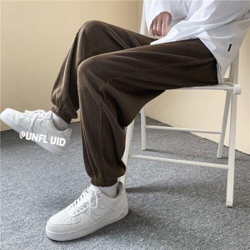 Pleated Pants Mens Fashion Solid Color Casual Pants Men Streetwear Loose Hip-hop Harem Pants Mens Ice Silk Pants Large Size