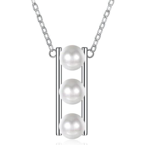 ZEMIOR 925 Sterling Silver Pendant Necklaces Simple Three Shell Pearls Women Necklace Party Fine Jewelry Wedding Couple Gift