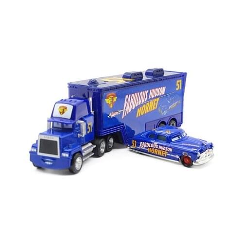 Disney Pixar Cars Lightning Mcqueen 2Pcs No.51 Fabulous Hudson Hornet Mack Truck & Small Car Diecast Metal Toy Car For Childrens