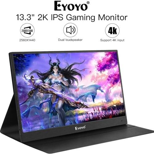 Eyoyo EM13 Portable Monitor 13.3" Type C Hdmi gaming monitor IPS 1440P QHD display for PS4 Laptop Phone Xbox Switch Pc with Case