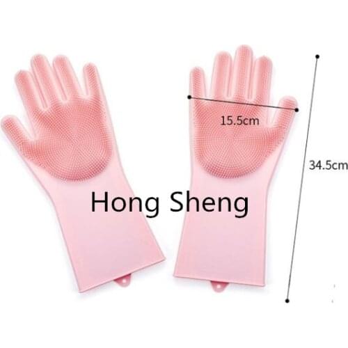 Hot Sale A Pair Cleaning Brush Silicone Dishwashing Scrubber Gloves Durable Heat and Slip Resistant Long Rubber Silicone Glove