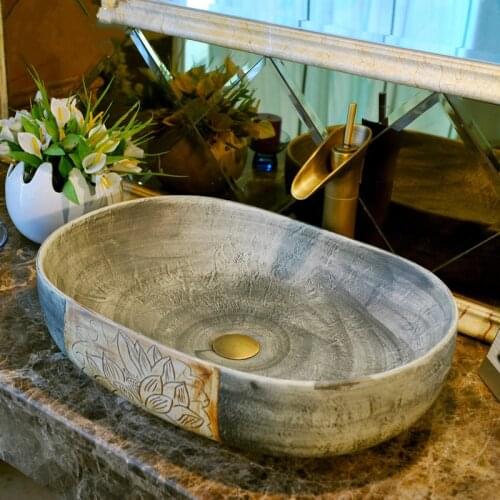 Ceramic Washbasin Above Counter Basin Art Oval European Retro Large Washbasin Basin Bathroom Hand Basin Bathroom Sink