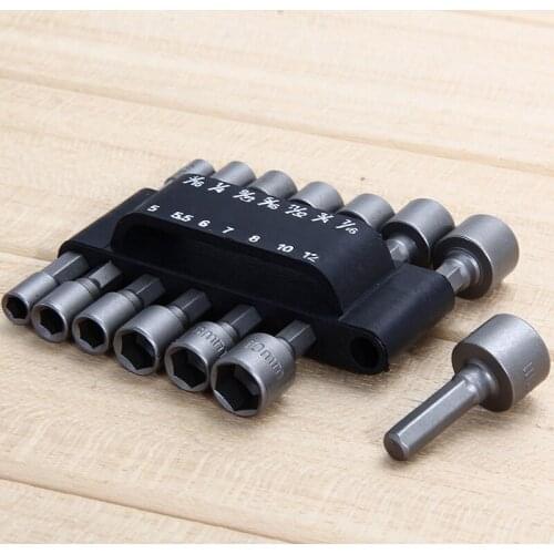 14PC Power Nut Driver Drill Bit Set Metric Socket Wrench Screw 1/4in Hex Shank