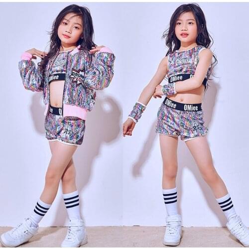 Childrens Jazz Dance Costumes Fashion Hip-hop Modern Dance Costume Girls Sequin Street Dance Performance Clothes Sets