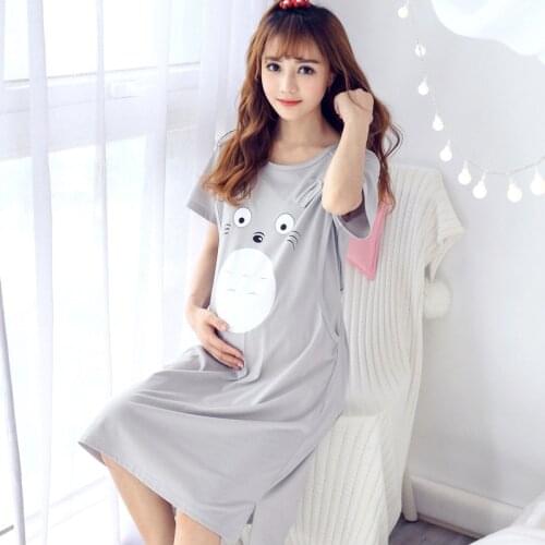 Maternity Nightgown Cotton Cartoon Nursing Pajamas Nightwear for Breastfeeding Sleepwear Pregnancy Nightdress Pregnant Robe